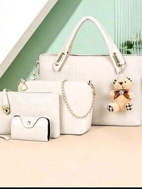 ELSA White 5-Piece Women's Handbag Set with Teddy Charm